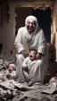 Placeholder: Hyper Realistic Arab leaders laughing on a crying baby in a destroyed house with broken walls at night