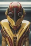 Placeholder: Alien retro computer robot portrait photo, pastel colors, yellow, red, photographed by Daria Endresen, film still from Alejandro Jodorowsky, medium shot fashion, award winning photography, arty pose, fashion, high definition, high resolution, muted colors , volumetric lighting, 8k, 3d render