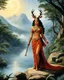 Placeholder: [high res photo by Ray Harryhausen] Draupadi utilized her divine grace and mystical abilities to transform her appearance and take on the guise of a deer. in a sparkling cloud of magic, her supernatural powers Draupadi is able to cloak herself in the form of a deer, blending seamlessly with the forest surroundings as she ventured towards the lake to fetch water and save Yudhishthira.