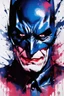 Placeholder: Poster, split in half, one side "batman", other side "joker", midline of the face, painting by Yoji Shinkawa, dark blue and red pink detailed iridescent, metallic, translucent, dramatic lighting, hyper futuristic, digital art,
