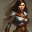 Placeholder: dungeons and dragons, female wood elf, druid, brown hair, brown eyes, full body, realistic face, short hair, large nose, closed mouth, leather armor, dark skin, one person, blue scarf