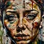 Placeholder: Potrait of a sad woman in tears eye makeups running down on her cheeks by jackson pollock
