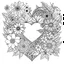 Placeholder: outline art for square heart surrounded flowers coloring page for kids, classic manga style, anime style, realistic modern cartoon style, white background, sketch style, only use outline, clean line art, no shadows, clear and well outlined