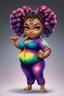 Placeholder: Create an airbrush image of a chibi black plus size female wearing a tie dye yoga outfit. Prominent make up with hazel eyes. Highly detail ombre Bantu knots. 2k