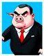 Placeholder: An image of a comic character of Iván Duque Márquez, fat, with a pig's nose and ears, in a suit, a little angry.