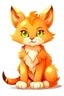 Placeholder: fantasy cartoon: cute orange baby lynx is sitting, white background