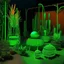 Placeholder: A neon green garden with fly traps designed in Navajo baskets painted by Birge Harrison