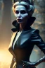 Placeholder: Constance Langdon as evil queen in black leather, leather, busty, cleavage, angry, stern look. character design by cory loftis, fenghua zhong, ryohei hase, ismail inceoglu and ruan jia. unreal engine 5, artistic lighting, highly detailed, photorealistic, fantasy