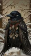 Placeholder: A 19th-century portrait by Kunisada of a crow adorned in a punk leather jacket within a snowy Christmas atmosphere.