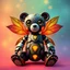 Placeholder: Create fairy robot bear with leaf wings for kids and fairytale multicoloured background