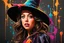 Placeholder: Aubrey Plaza as a beautiful Halloween witch. graffiti art, splash art, street art, spray paint, oil gouache melting, acrylic, high contrast, colorful polychromatic, ultra detailed, ultra quality, CGSociety