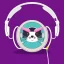 Placeholder: die cut sticker of cute cyber animal with headphones, 2D, flat illustration by bryen frost, cyberpunk, minimal, vector style