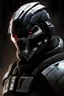 Placeholder: A soldier in the game Mass effect , he wears a BLACK skull helmet that covers his face, he is a rifleman, and his callsign is Titan.