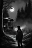 Placeholder: Alan Wake 2, Show me the Champion of Light, I'll show you the Herald of Darkness, Lost in a never-ending night, negative black, white, and gray Speedpaint with large brush strokes, by Junji Ito