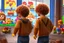 Placeholder: a little boy with curly blond hair is standing with his back to us, looking at toys (stuffed animals, building blocks, trains, legos, rocking horses) in a toy shop window Nikon D850 digital painting fantasy 4k very attractive fantastic view ultra detailed 4K 3D cinematic postprocessing in sunshine