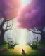 Placeholder: park mystical dream, park bench, man, woman, child, dog, trees, path, bird, sunshine, mystical, fantasy, romanticism, pastel colors, daylight, daytime, acrylic painting, detailed, soft focus,