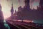 Placeholder: close up train+Elevated train+train+Gothic city on sea+sea+Italian colourful sea village +alphonse mucha, greg rutkowski,matte painting, cryengine, hyper detailed, felix kelly, fantasy art, seb mckinnon