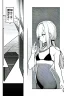 Placeholder: manga, greyscale, line arts, slim girl in bikini at the thermal baths