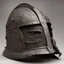 Placeholder: a combat knight helmet, intricately carved, etchings, designer, highly detailed