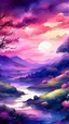 Placeholder: fantasy anime landscape in the evening watercolor, purple maincolor