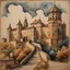 Placeholder: A mixed-media picture of Lutsk XIX-th century, created in the style of Bohdan Pylypiv — combining pyrography with delicate watercolor accents. The main outlines and facial features are rendered with fine woodburned lines, rich in sepia tones and texture, pastel colors