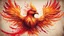 Placeholder: Hyper Realistic Abstract Phoenix-Bird-face-art vector style with Red-Yellow-&-Orange-abstract-brush-strokes on vintage background