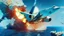 Placeholder: fighter jet shoots missile at passenger 747 plane and it explodes while flying over the ocean