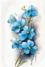 Placeholder: Ultra detailed watercolour painting of forget-me-not flowers on a black background, natural colors, with some splashes