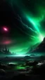 Placeholder: sci fi planet, dark, mysterious, smoke, northern lights