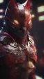 Placeholder: Iconic Cat-Man, Glowing red and silver, ultra-detailed armor, eye mask cat, dynamic shot, richly saturated colors, full stature, cinematic lighting, Octane rendering, hyper-realistic, unparalleled detail, 8K , concept art, physically based rendering, intricate textures, timeless masterpiece, AI enhanced, GAN, ray tracing, depth of field, neural network,