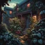 Placeholder: Magical home defense plants, home robbers trying to break into a house being accosted by magical aggressive shrub, by Dan Mumford, by Michael Whelan, photorealism, reactive UV dark colors, expansive, palpable textures, Whelan's distinctive visceral style and detailed line work, rich sharp colors