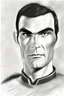 Placeholder: Simple black and white pencil sketch of a vulcan man