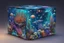 Placeholder: hyperrealistic, 4k, box for storing things with beautiful drawings a lot of colours, very detailed, subnautica, sea plants, planets space, galaxies,