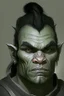 Placeholder: Portrait of an half-orc, grey skin, proud look, short dark hair