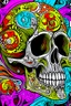 Placeholder: psychedelic concert poster styled human skull illustration