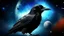 Placeholder: Crow in a space an the background of planets, souls