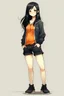 Placeholder: pretty girl, aged 15, black hair, conventionally attractive, full body, sporty, lean