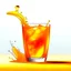 Placeholder: bright orange futuristic glass cup with tropical soft drink cocktail with orange liquid splashing scene