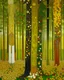 Placeholder: A forest with totem poles and a giant tree painted by Gustav Klimt