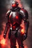 Placeholder: Automaton, warforged, medieval, full suit of armor, red glow from inside, fire inside chest, exhaling smoke