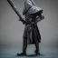 Placeholder: Detailed photo of a duster jacket D&d echo knight, sword wielding,intricate Glowing d20