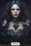 Placeholder: Dark burgundy red hair, elven crown, roses emerald, Water lilies, long hair,lotus ,night, Fairy princess rapunzel hair ,queen crown, dragonflies fireflies ,elven tiara ,flowers, fairy wings, gothic, red ,fairy crown,butterflies