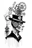 Placeholder: steam punk ink drawing, surrealism, minimalistic, black and white