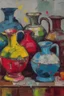 Placeholder: Oil painting of Vases and jugs in the style of frank Auerbach