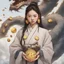 Placeholder: Bitcoin cryptocurrency in the hands of a traditional chinese girl, dragon