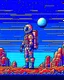 Placeholder: Astronaut in pixel art on a wild planet