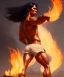 Placeholder: native american warrior, long black hair, dancing on top of fire, big muscles, shirtless, 8k resolution concept art portrait by Greg Rutkowski