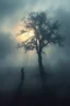 Placeholder: The Illusion of being in love , a broken shadow by the tree of sadness in the mist and storm