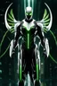 Placeholder: Cyborg symbiote, white color, green color, tendrils, high tech, cyberpunk, biopunk, membrane wings, carbon fiber, cyber tentacles, and the other two.