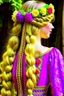 Placeholder: Princess Rapunzel's hair braided and decorated with flowers is beautiful and charming